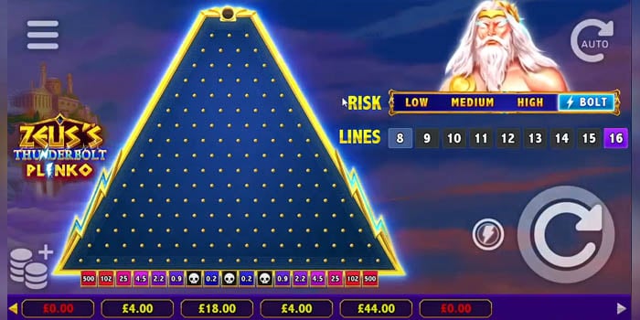 สายฟ้าตอบสนองสองครั้งกับ Zeus’s Thunderbolt Plinko โดย NetGaming